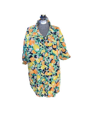 Men's Old Navy Button Down Shirt XL Black Yellow Orange Fruit Print